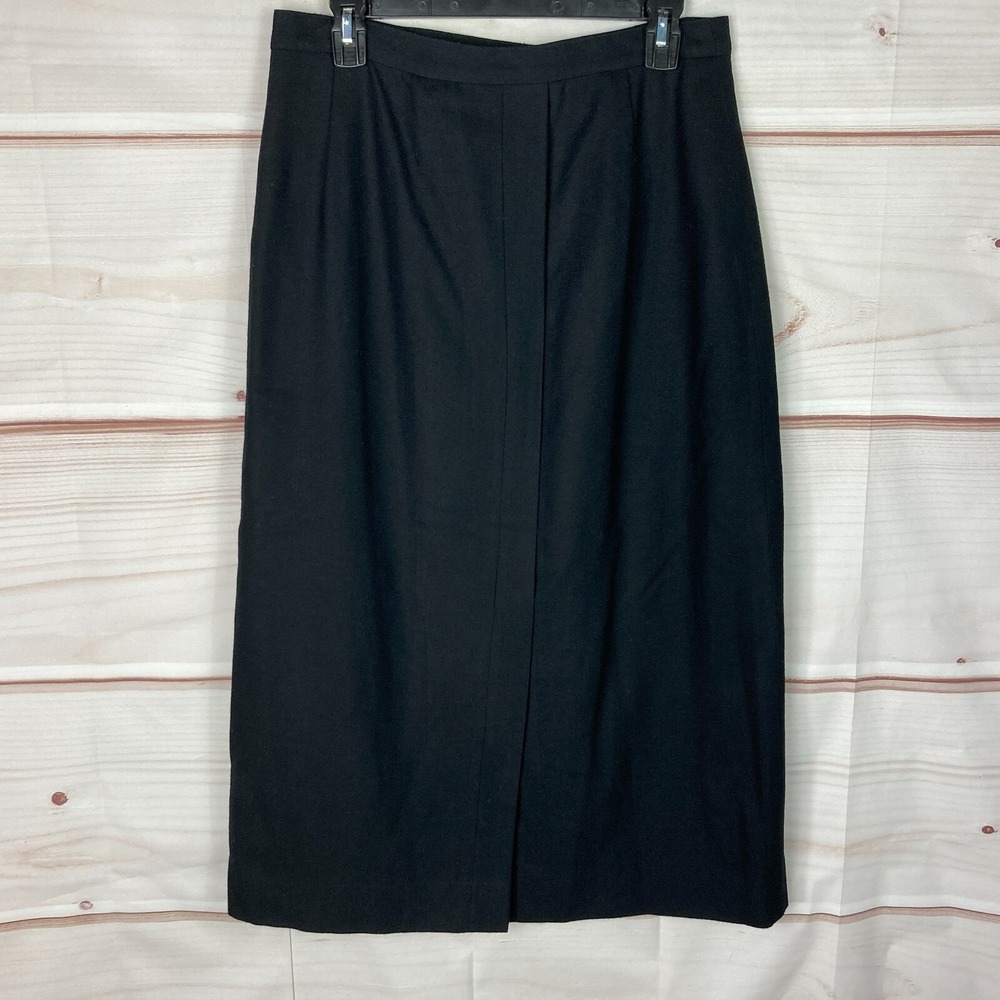 Austin Reed Skirt Womens 14 Black Pure Wool A-Line Midi Solid Lined Zipper